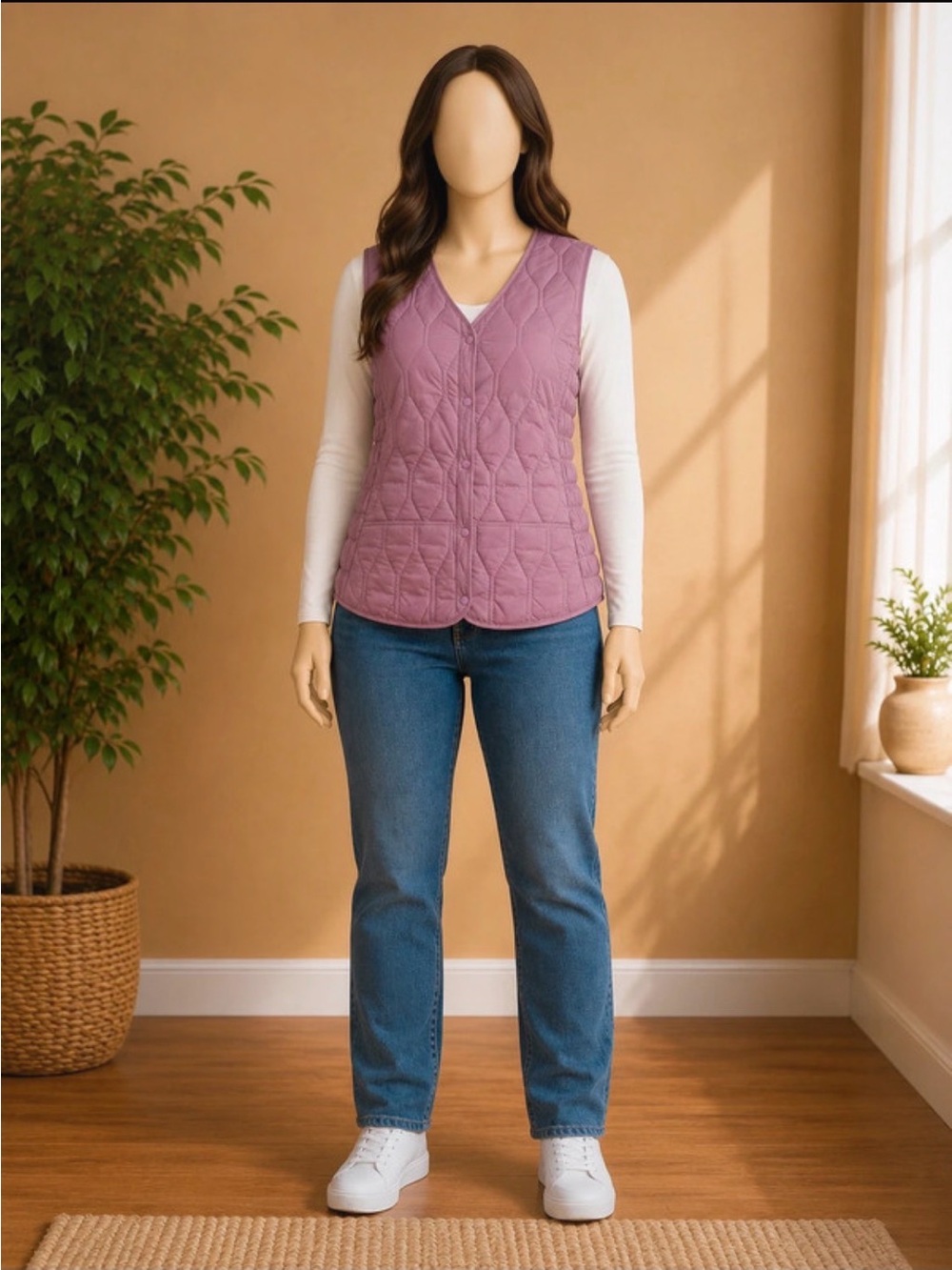 Women Fall Winter Sleeveless Fleece Vest Warm Button Down Open Front Casual